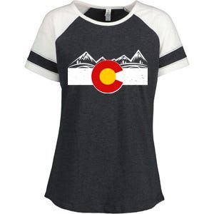 Colorado Wilderness Mountains Flag Enza Ladies Jersey Colorblock Tee