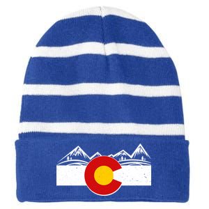 Colorado Wilderness Mountains Flag Striped Beanie with Solid Band