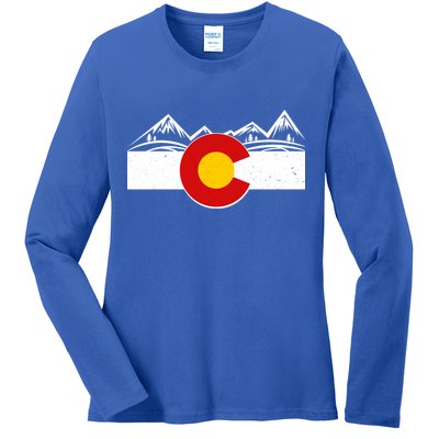 Colorado Wilderness Mountains Flag Ladies Long Sleeve Shirt