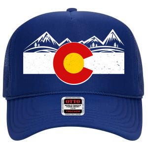 Colorado Wilderness Mountains Flag High Crown Mesh Back Trucker Hat