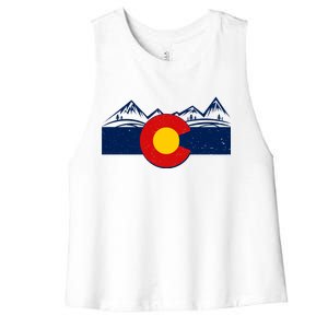 Colorado Wilderness Mountains Flag Women's Racerback Cropped Tank