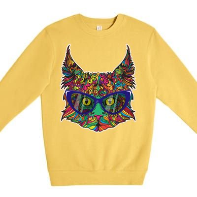 Colorfful Cat With Glasses Portrait Premium Crewneck Sweatshirt