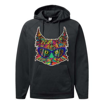 Colorfful Cat With Glasses Portrait Performance Fleece Hoodie