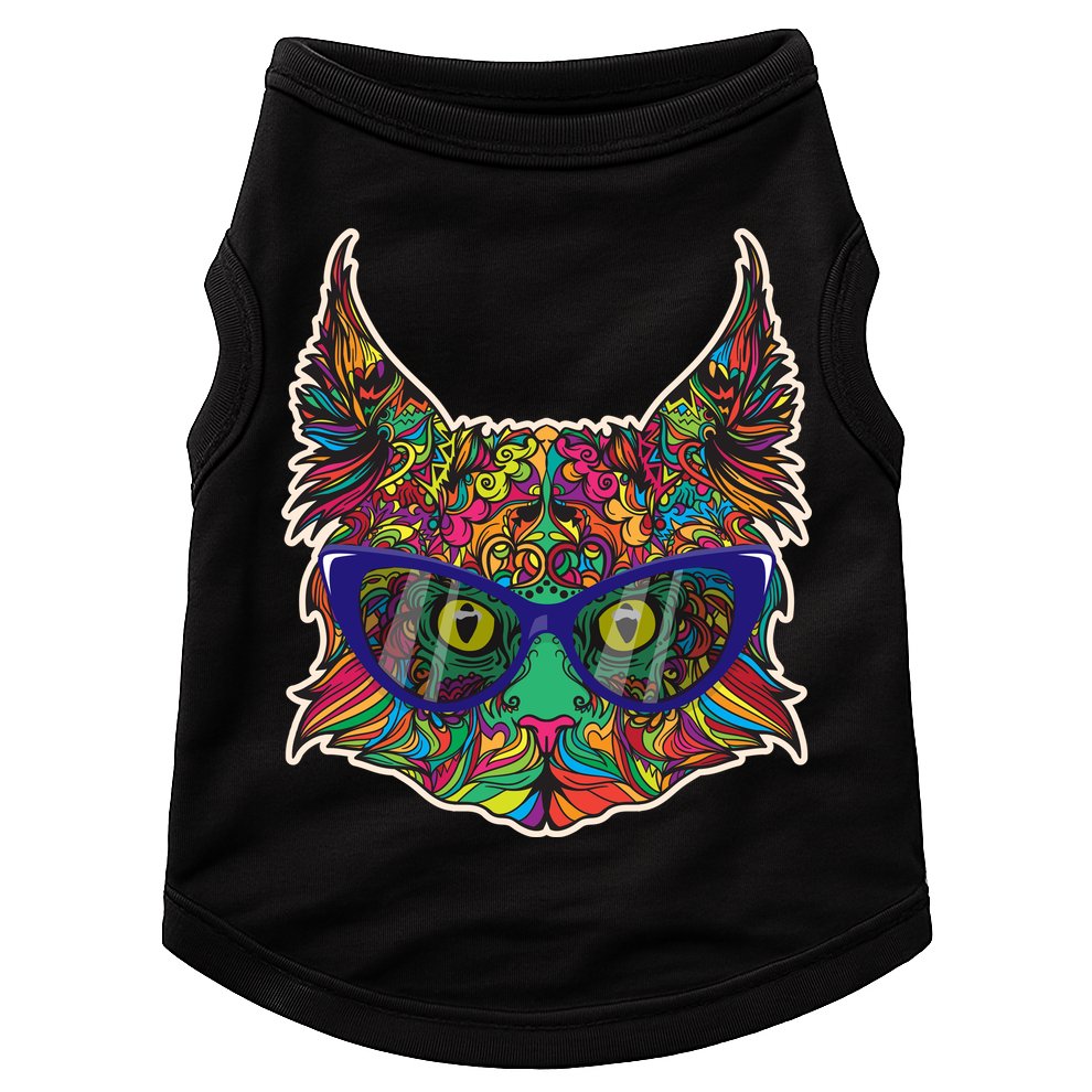 Colorfful Cat With Glasses Portrait Doggie Tank