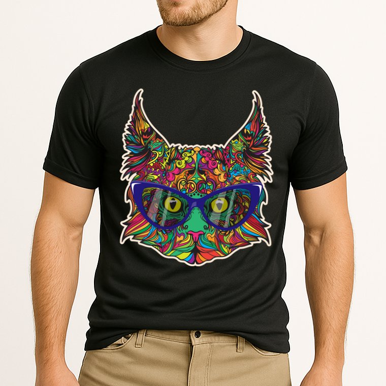 Colorfful Cat With Glasses Portrait Performance Shirt