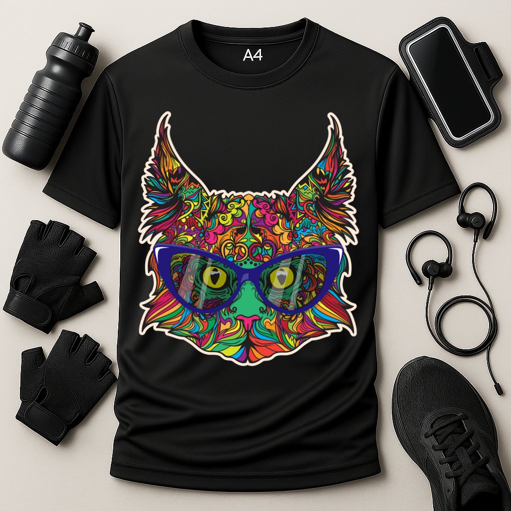 Colorfful Cat With Glasses Portrait Performance Shirt
