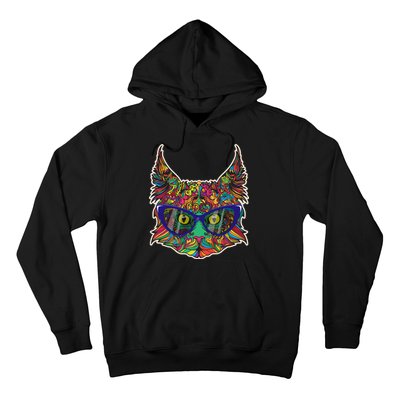 Colorfful Cat With Glasses Portrait Hoodie