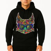 Colorfful Cat With Glasses Portrait Hoodie
