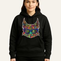 Colorfful Cat With Glasses Portrait Hoodie