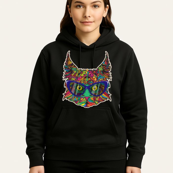 Colorfful Cat With Glasses Portrait Hoodie