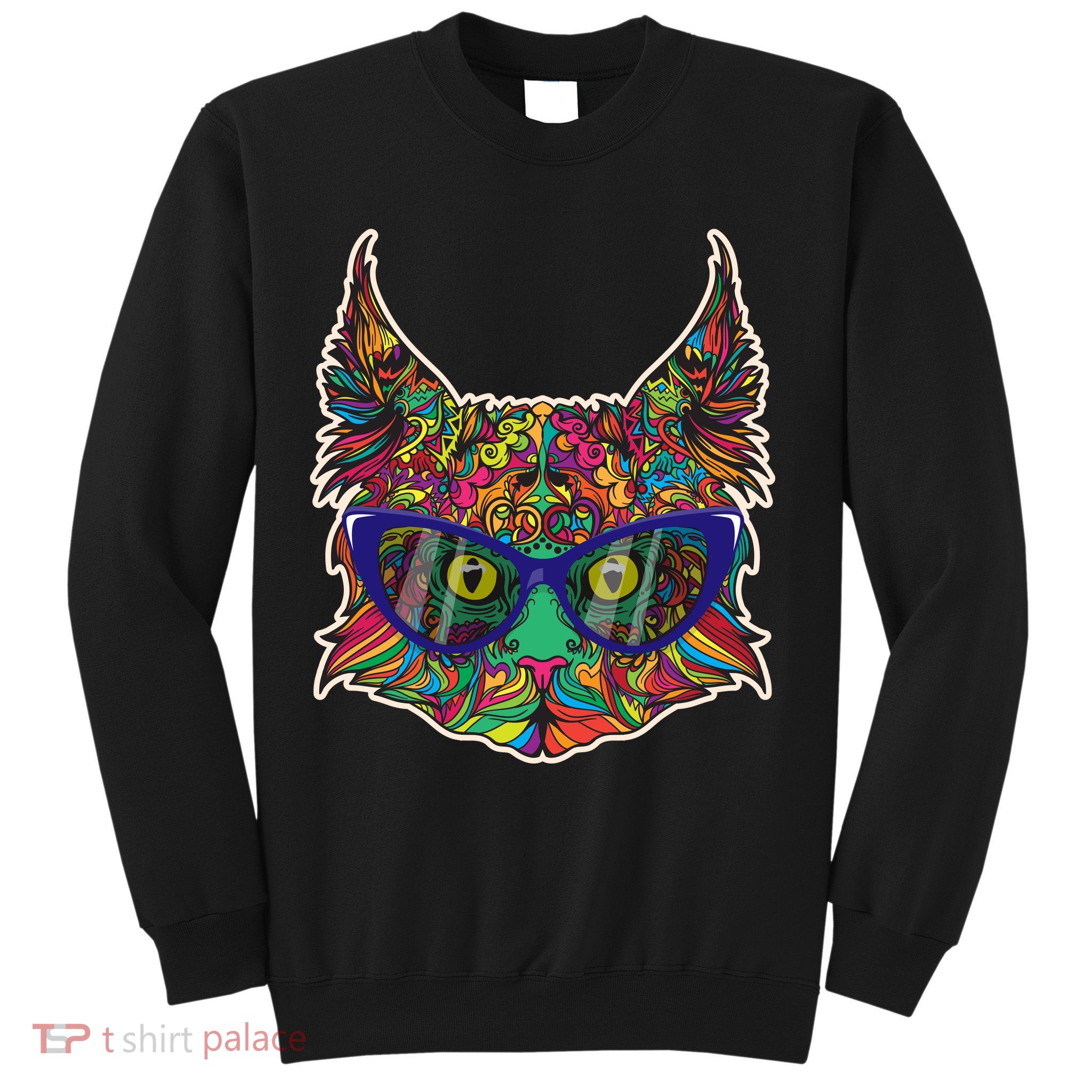 Colorfful Cat With Glasses Portrait Sweatshirt