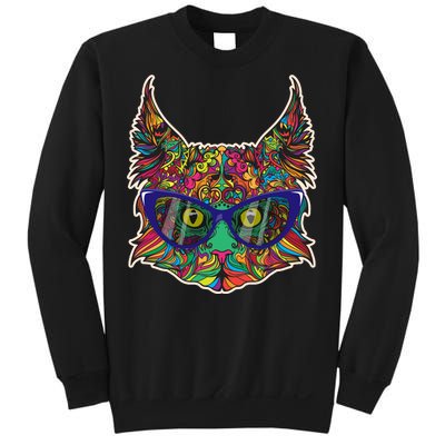 Colorfful Cat With Glasses Portrait Sweatshirt