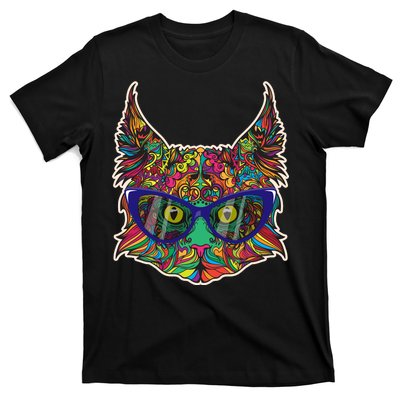 Colorfful Cat With Glasses Portrait T-Shirt