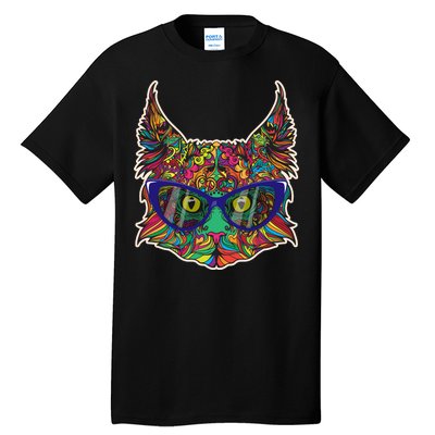 Colorfful Cat With Glasses Portrait Tall T-Shirt