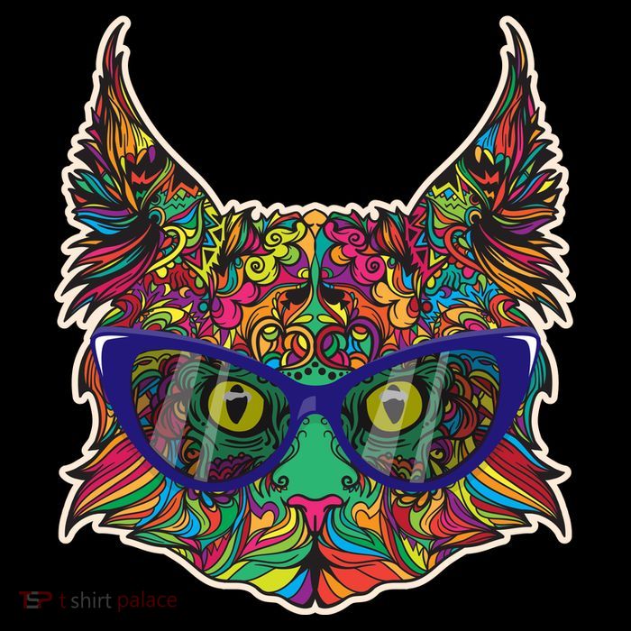 Colorfful Cat With Glasses Portrait Button