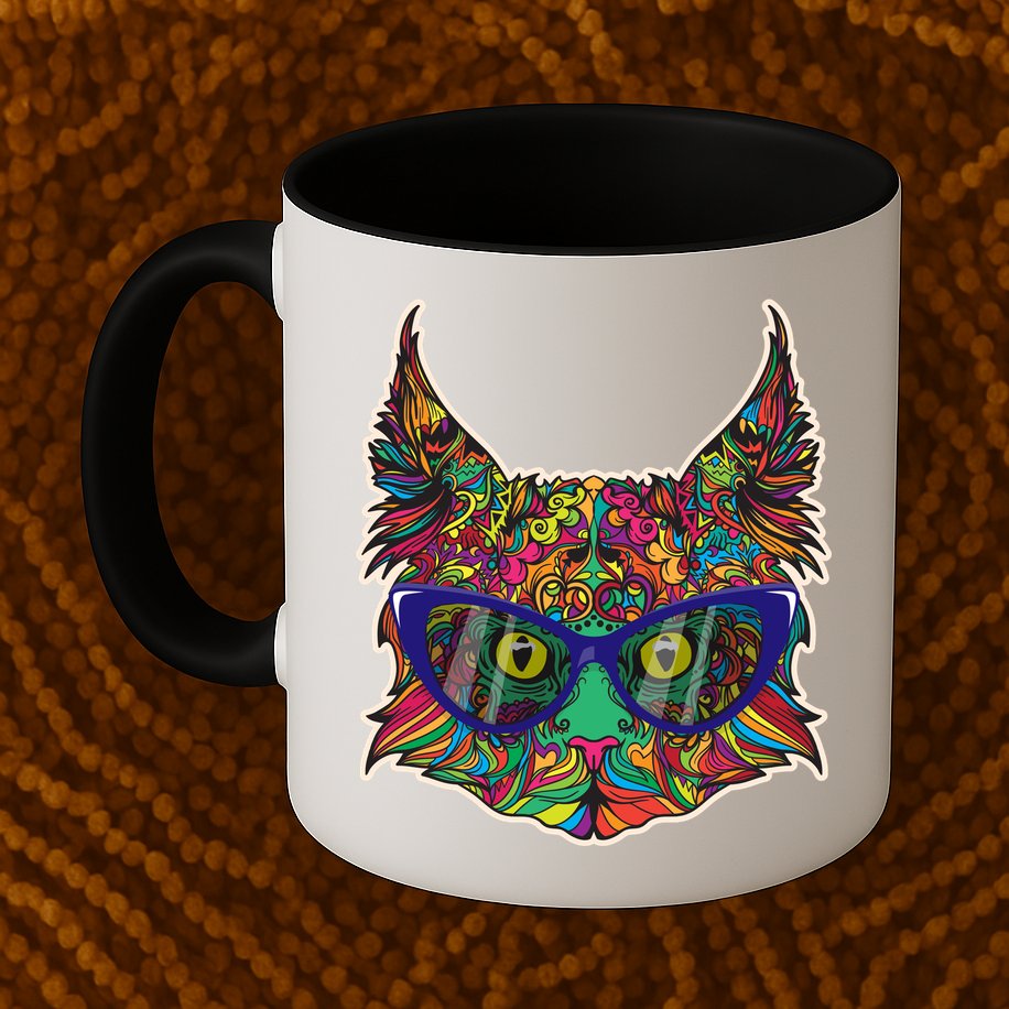 Colorfful Cat With Glasses Portrait Mug