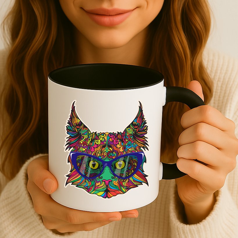 Colorfful Cat With Glasses Portrait Mug