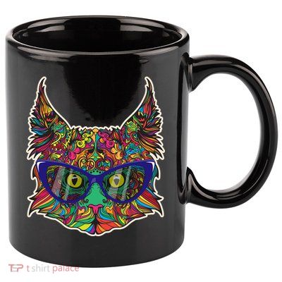 Colorfful Cat With Glasses Portrait 11oz C Handle Ceramic Mug