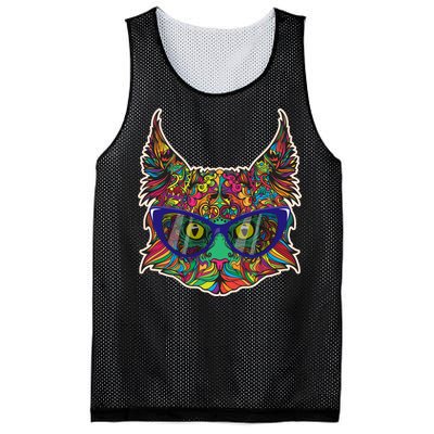 Colorfful Cat With Glasses Portrait Mesh Reversible Basketball Jersey Tank