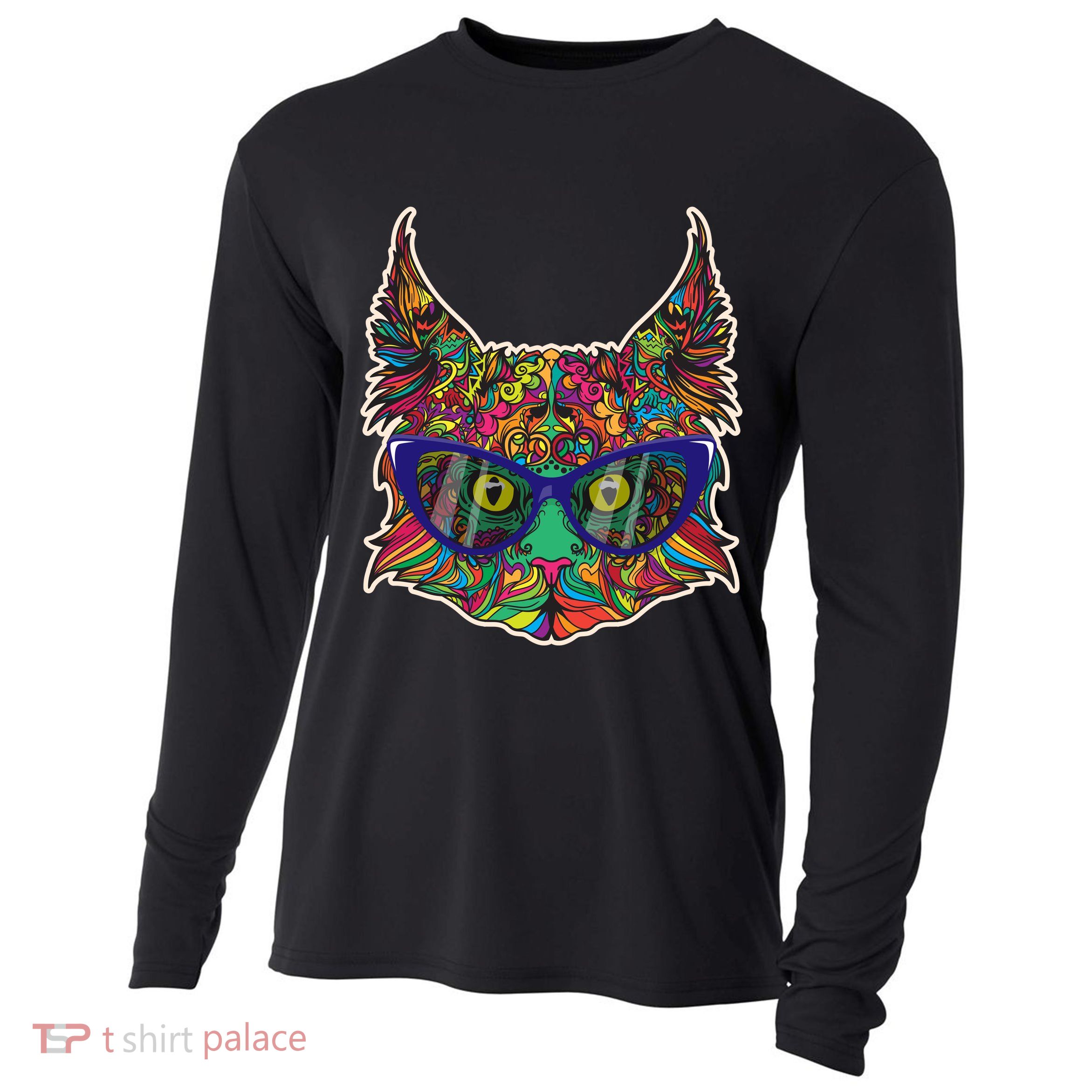 Colorfful Cat With Glasses Portrait Cooling Performance Long Sleeve Crew