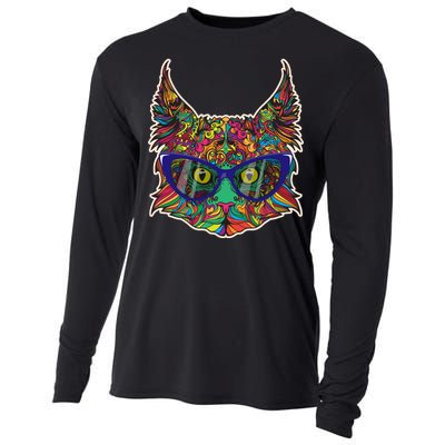 Colorfful Cat With Glasses Portrait Cooling Performance Long Sleeve Crew