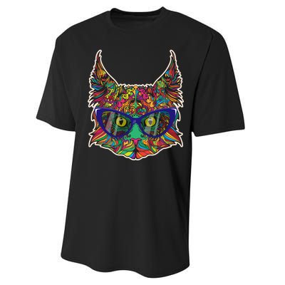 Colorfful Cat With Glasses Portrait Performance Sprint T-Shirt