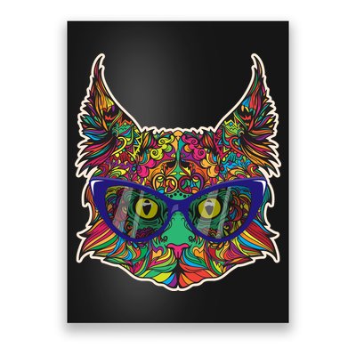 Colorfful Cat With Glasses Portrait Poster