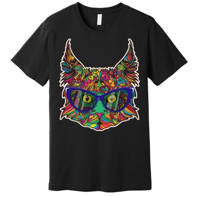 Colorfful Cat With Glasses Portrait Premium T-Shirt