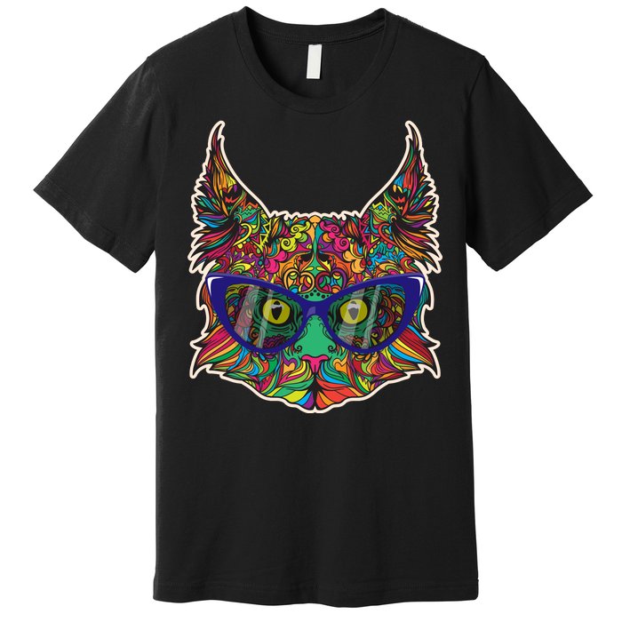 Colorfful Cat With Glasses Portrait Premium T-Shirt