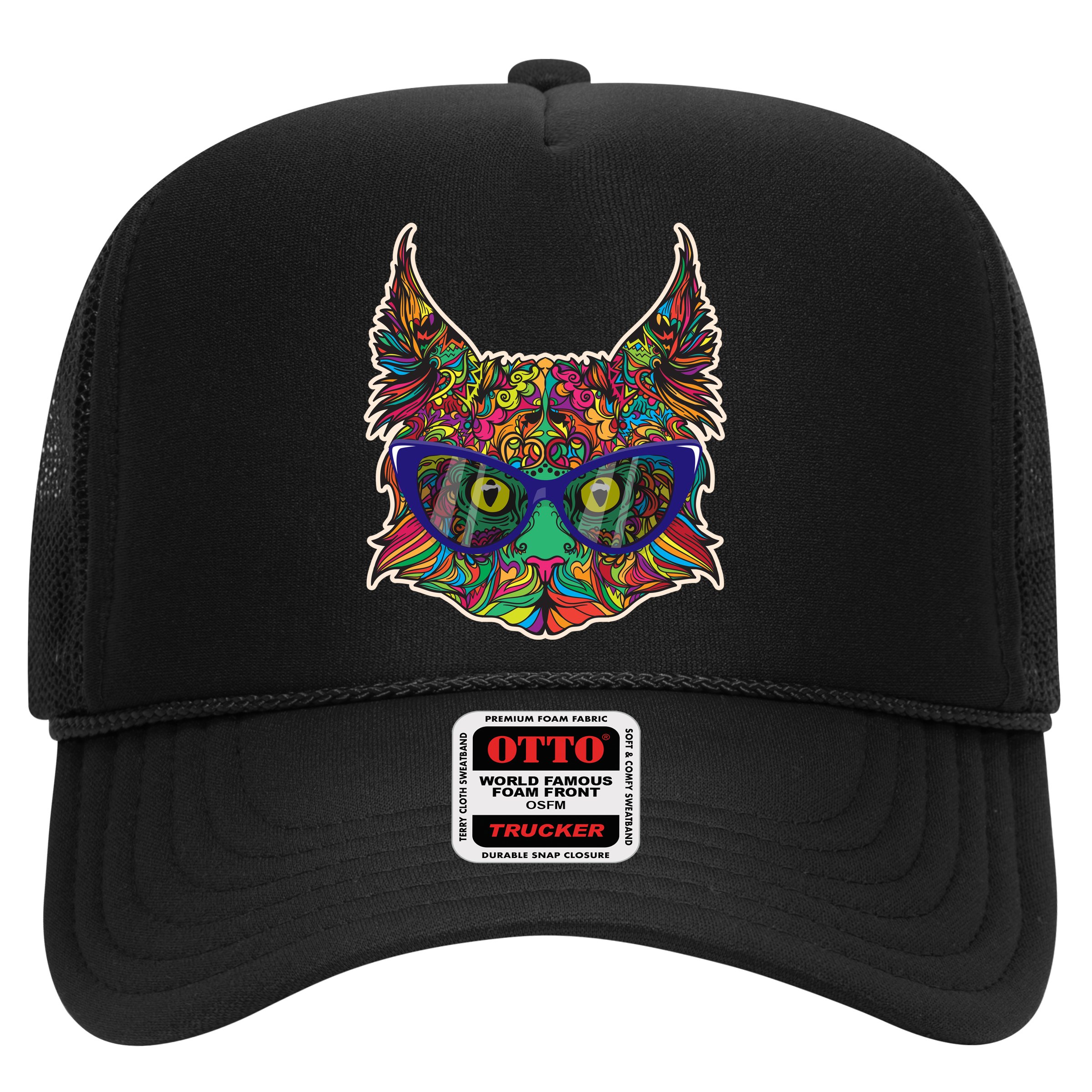Colorfful Cat With Glasses Portrait Hat