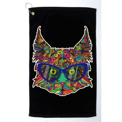 Colorfful Cat With Glasses Portrait Golf Towel