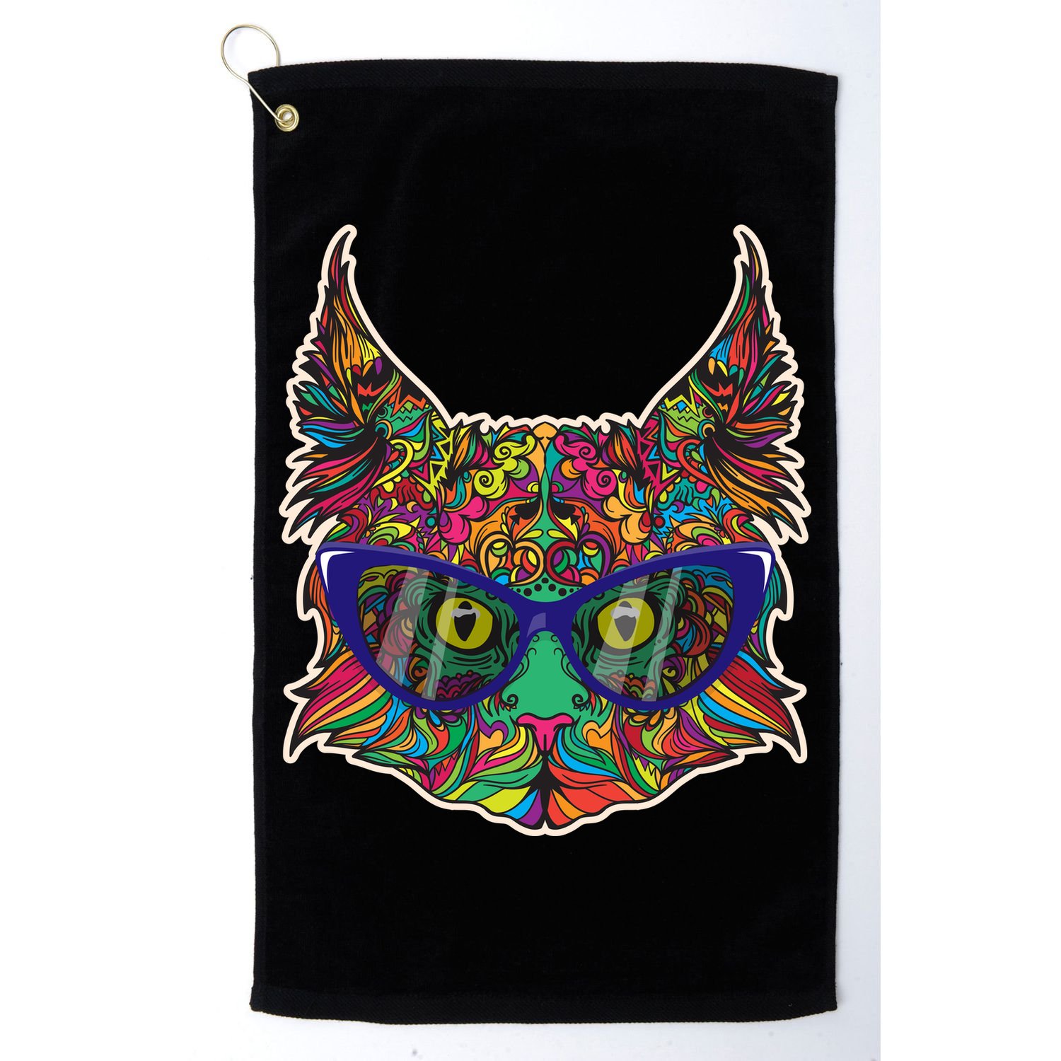 Colorfful Cat With Glasses Portrait Golf Towel