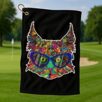 Colorfful Cat With Glasses Portrait Golf Towel