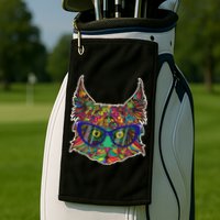 Colorfful Cat With Glasses Portrait Golf Towel