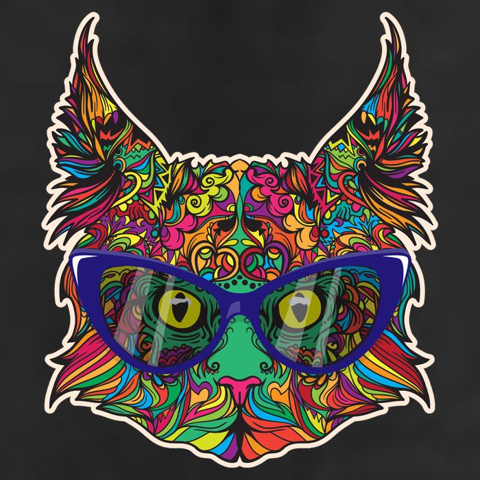 Colorfful Cat With Glasses Portrait Golf Towel