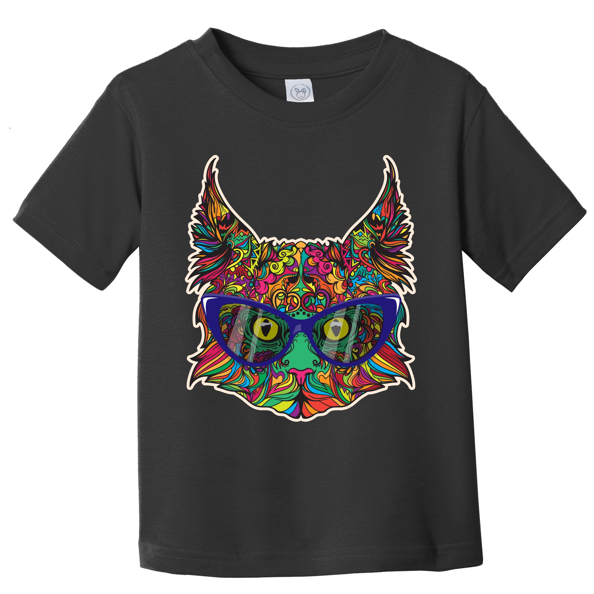 Colorfful Cat With Glasses Portrait Toddler T-Shirt