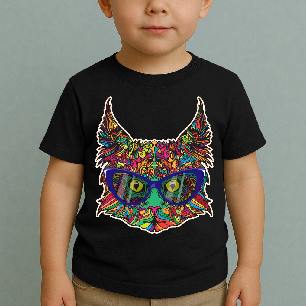 Colorfful Cat With Glasses Portrait Toddler T-Shirt