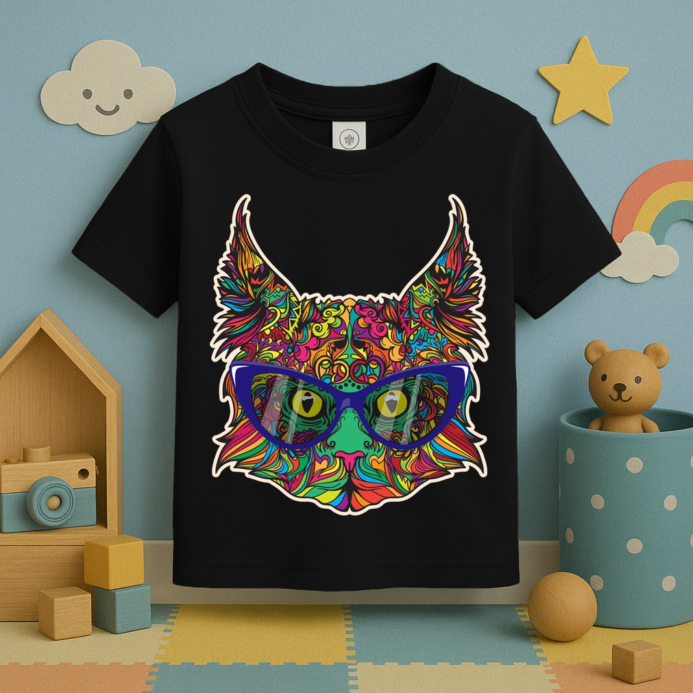 Colorfful Cat With Glasses Portrait Toddler T-Shirt