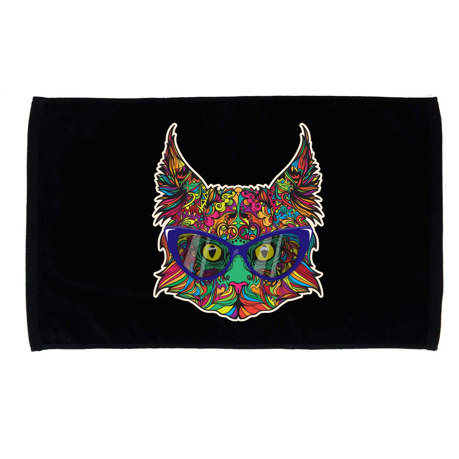 Colorfful Cat With Glasses Portrait Microfiber Hand Towel