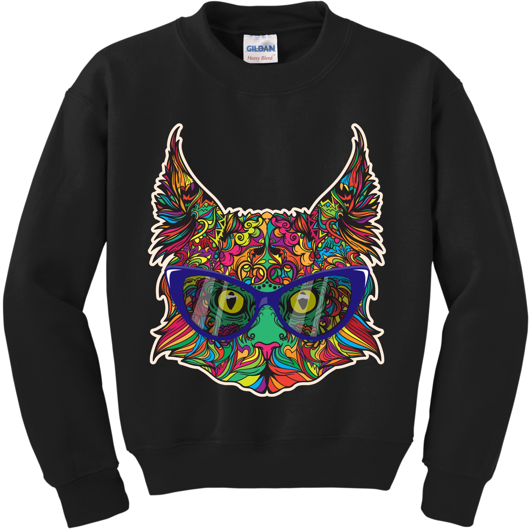 Colorfful Cat With Glasses Portrait Kids Sweatshirt