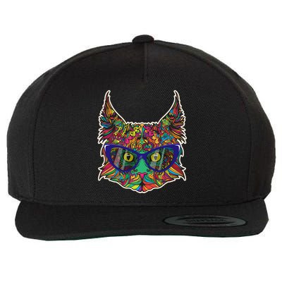 Colorfful Cat With Glasses Portrait Wool Snapback Cap
