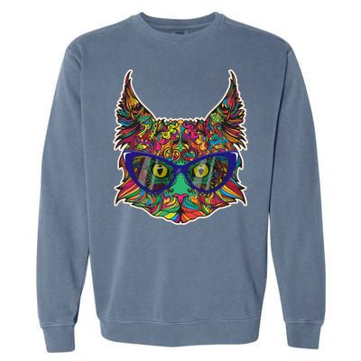 Colorfful Cat With Glasses Portrait Garment-Dyed Sweatshirt