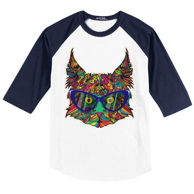 Colorfful Cat With Glasses Portrait Baseball Sleeve Shirt