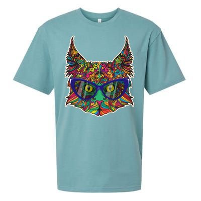 Colorfful Cat With Glasses Portrait Sueded Cloud Jersey T-Shirt