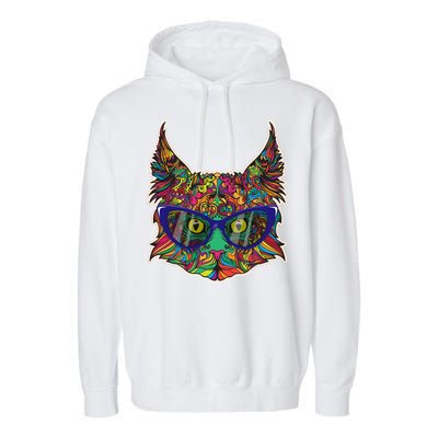 Colorfful Cat With Glasses Portrait Garment-Dyed Fleece Hoodie