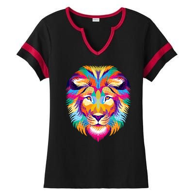 Colorful Abstract Lion Ladies Halftime Notch Neck Tee