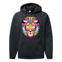 Colorful Abstract Lion Performance Fleece Hoodie