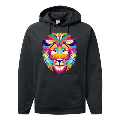 Colorful Abstract Lion Performance Fleece Hoodie