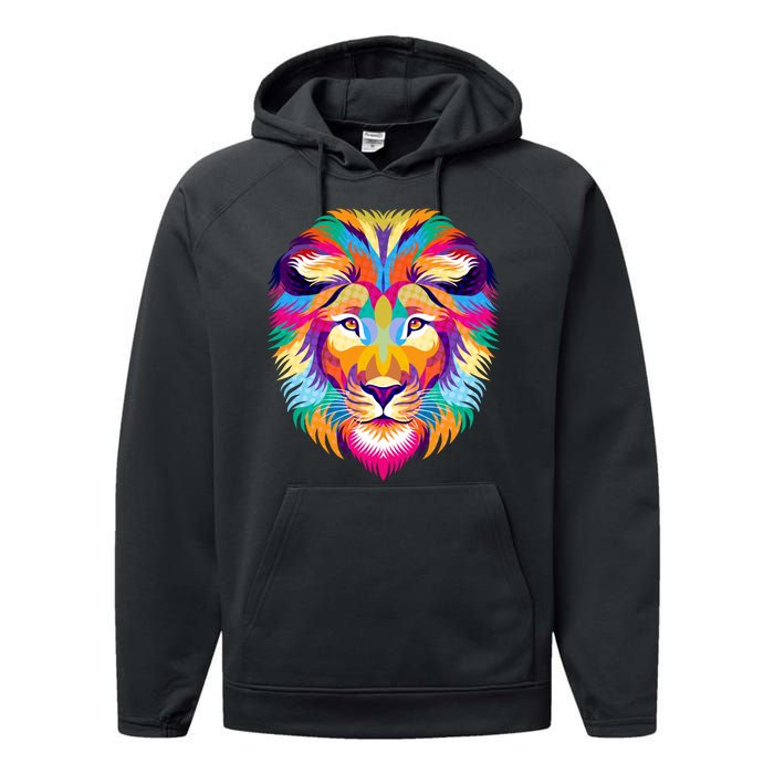 Colorful Abstract Lion Performance Fleece Hoodie