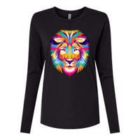 Colorful Abstract Lion Womens Cotton Relaxed Long Sleeve T-Shirt